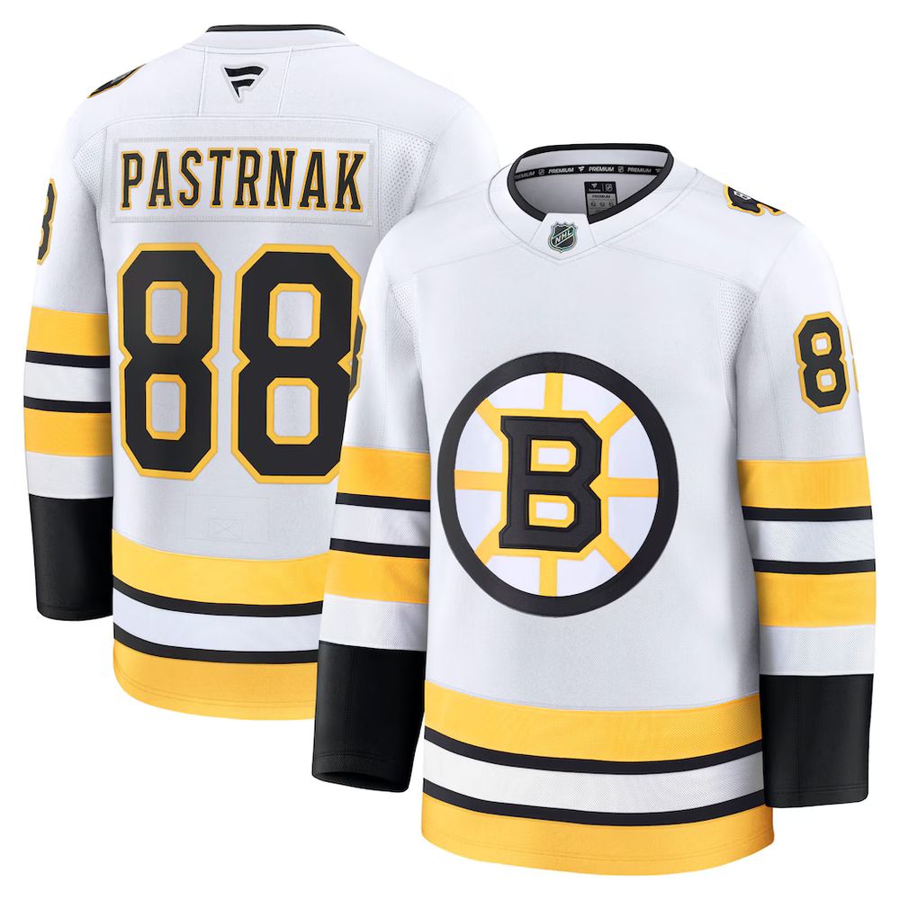 Men’s Boston Bruins #88 David Pastrnak White Away Premium Player Jersey