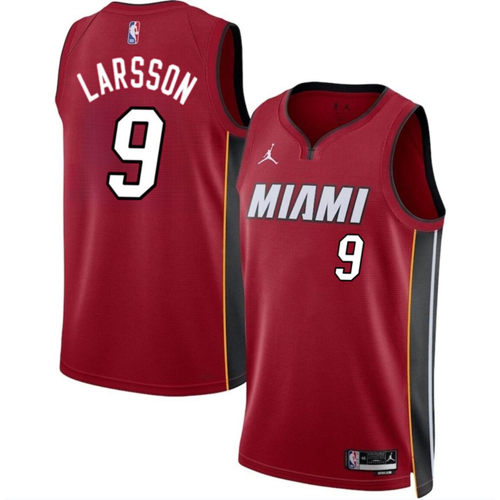 Men’s Miami Heat #9 Pelle Larsson Red 2024 Draft Statement Edition Stitched Basketball Jersey