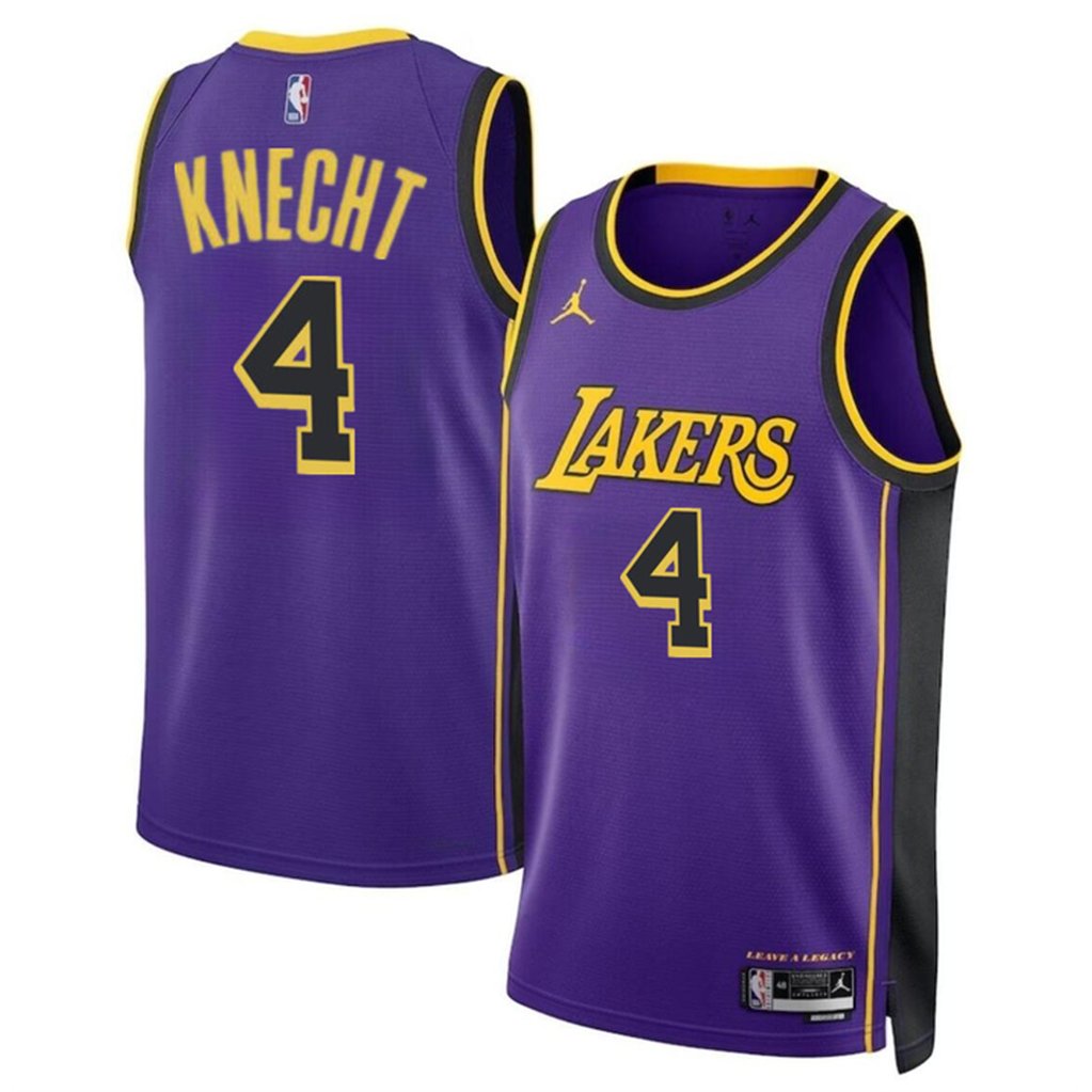 Men’s Los Angeles Lakers #4 Dalton Knecht Purple 2024 Draft Statement Edition Stitched Basketball Jersey
