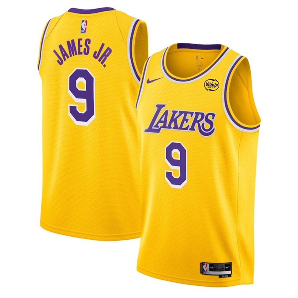Men’s Los Angeles Lakers #9 Bronny James Jr. Yellow 2024 Draft Icon Edition Stitched Basketball Jersey