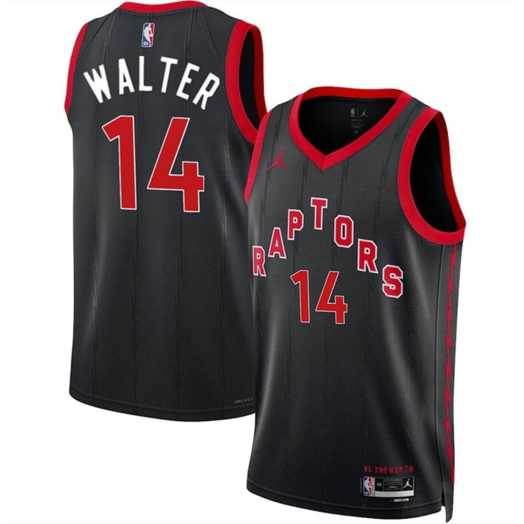 Men’s Toronto Raptors #14 Ja’Kobe Walter Black 2024 Draft Statement Edition Stitched Basketball Jersey