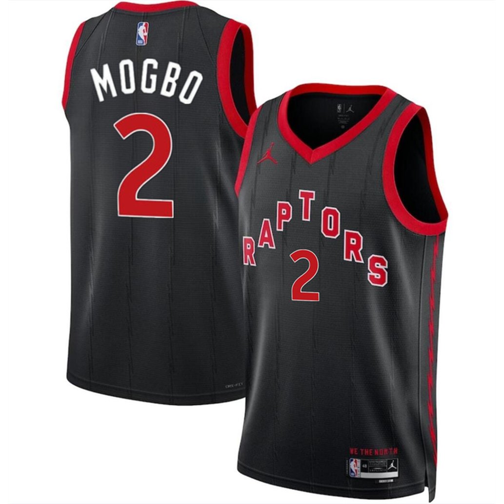 Men’s Toronto Raptors #2 Jonathan Mogbo Black 2024 Draft Statement Edition Stitched Basketball Jersey