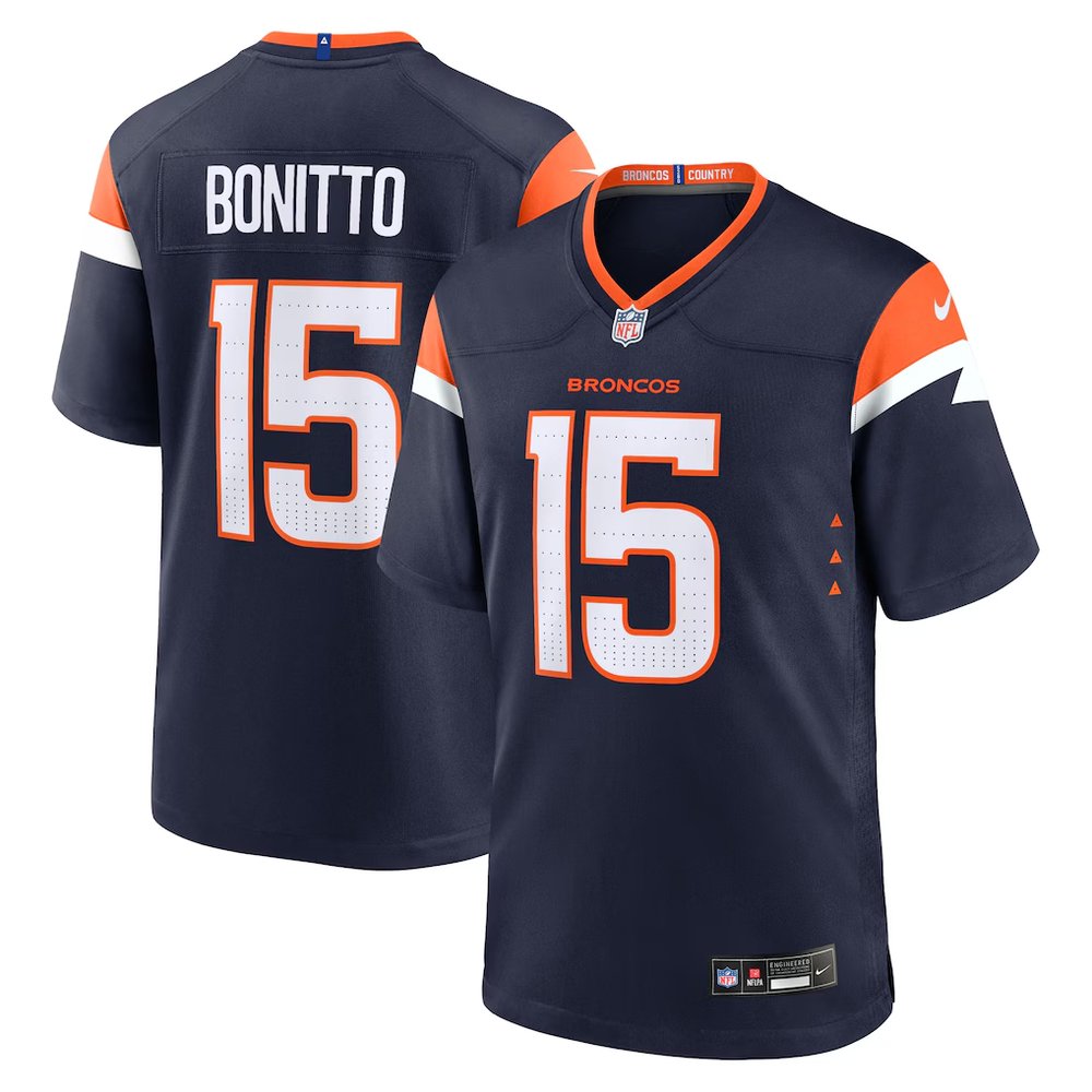 Men’s Denver Broncos #15 Nik Bonitto Navy Team Game Jersey