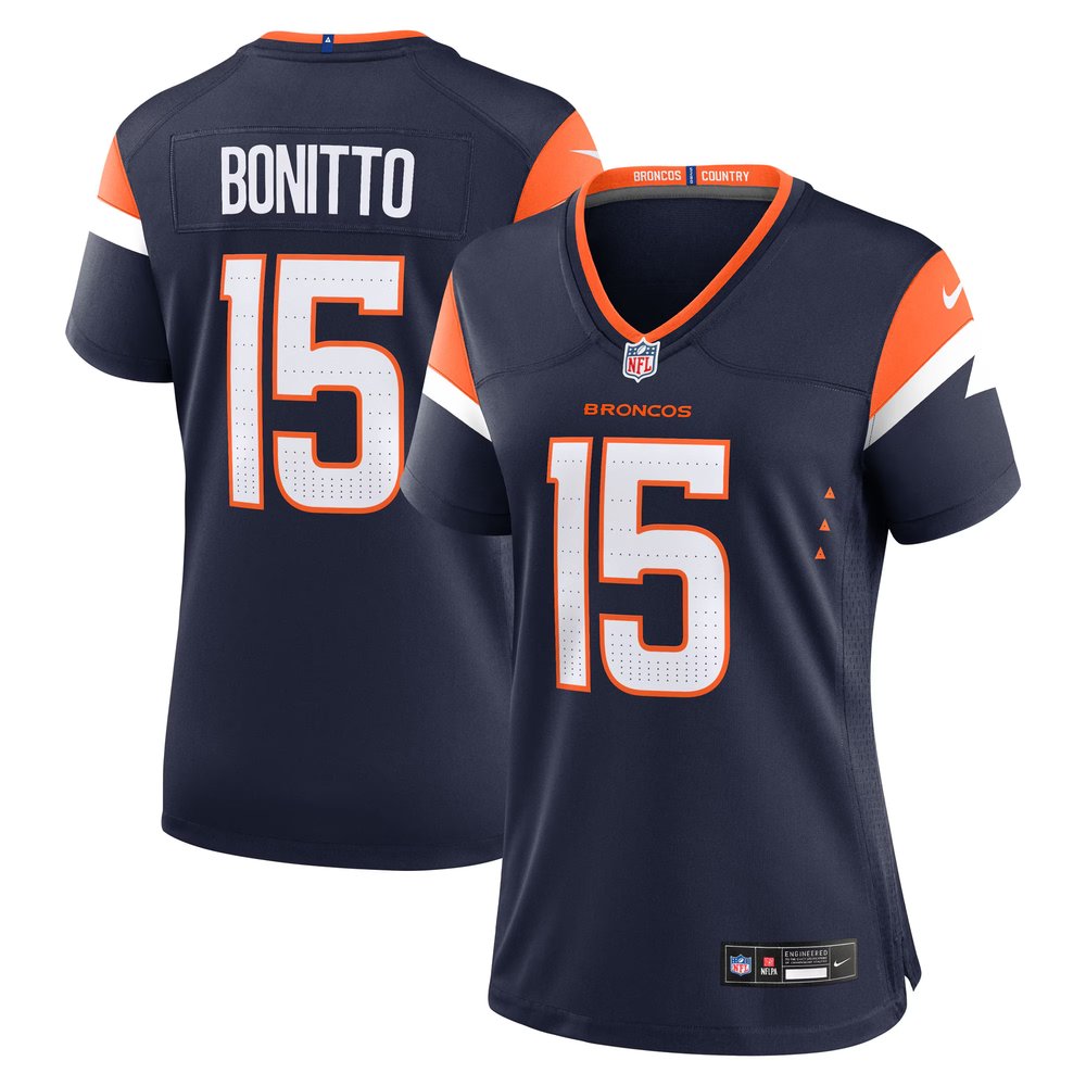 Women’s Denver Broncos #15 Nik Bonitto Navy Team Game Jersey