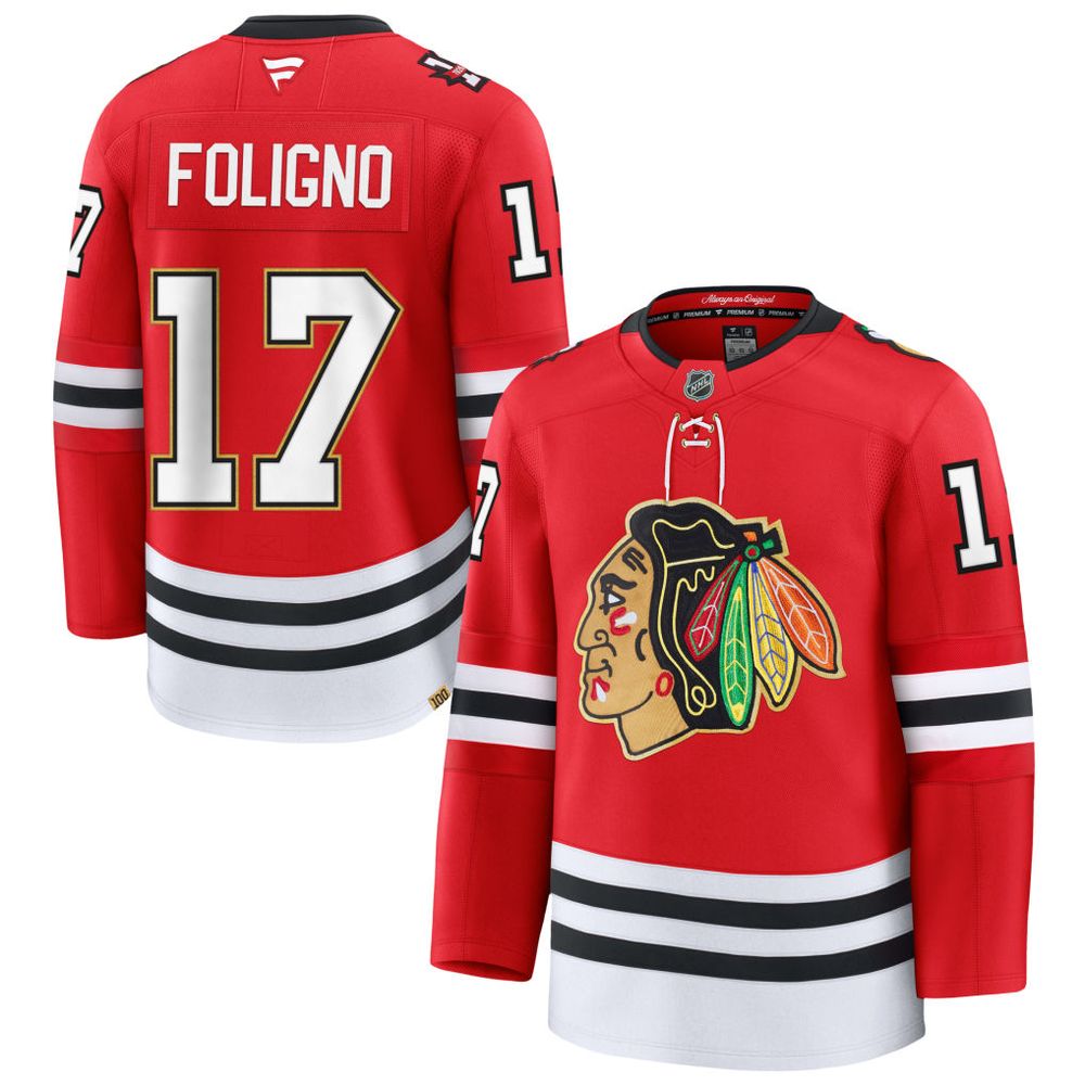 Men’s Chicago Blackhawks #17 Nick Foligno Red Centennial Premium Jersey