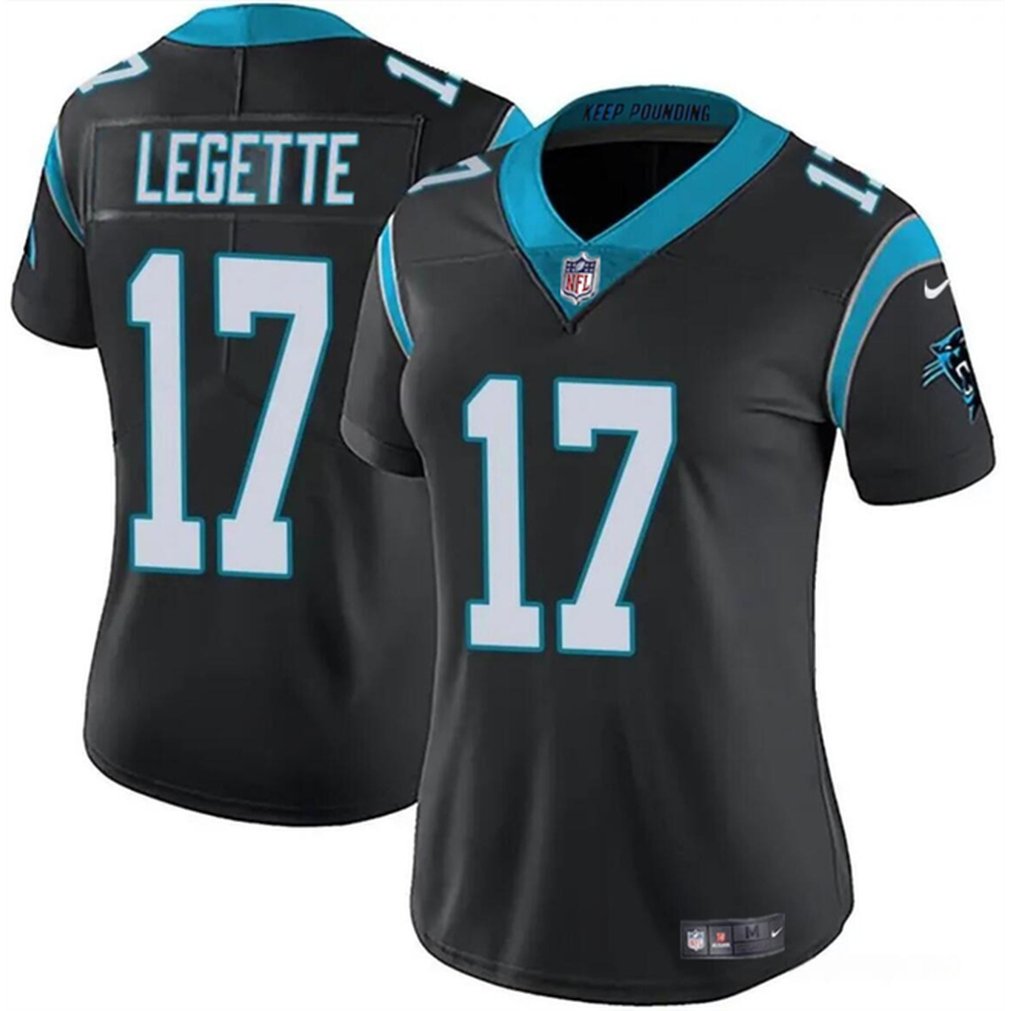 Women’s Carolina Panthers #17 Xavier Legette Black 2024 Draft Vapor Stitched Jersey(Run Small)