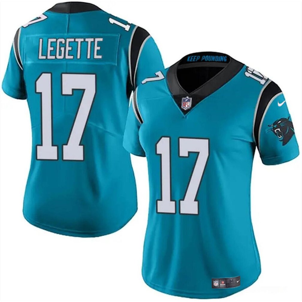 Women’s Carolina Panthers #17 Xavier Legette Blue 2024 Draft Vapor Stitched Jersey(Run Small)