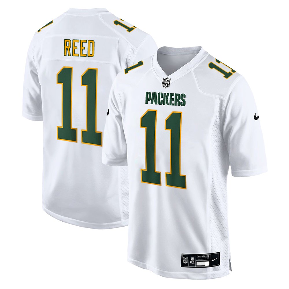 Men’s Green Bay Packers #11 Jayden Reed Nike Tundra White Fashion Game Jersey