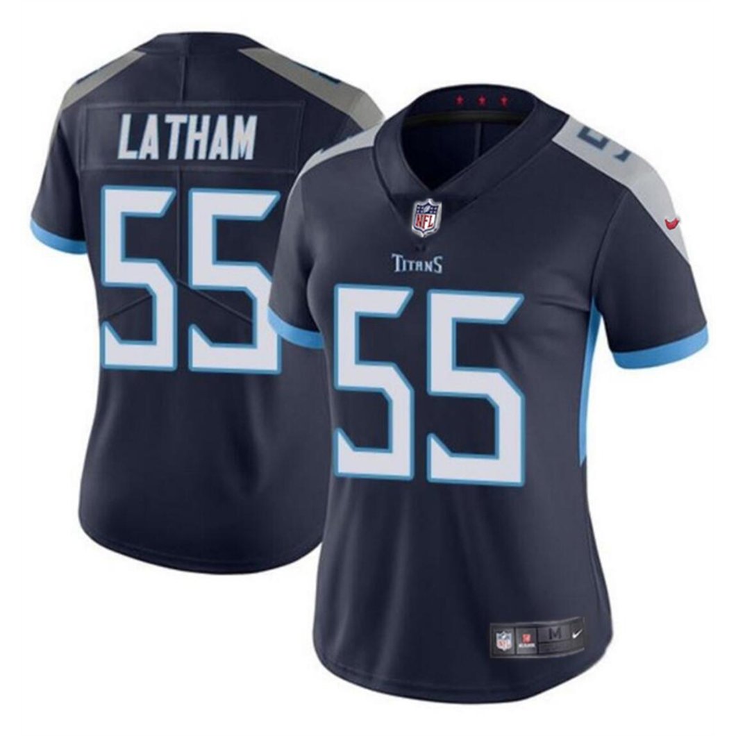 Women’s Tennessee Titans #55 JC Latham Navy 2024 Draft Vapor Stitched Football Jersey(Run Small)