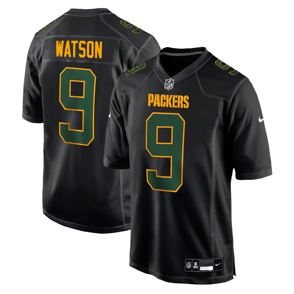 Men’s Green Bay Packers #9 Christian Watson Nike Carbon Black Fashion Game Jersey