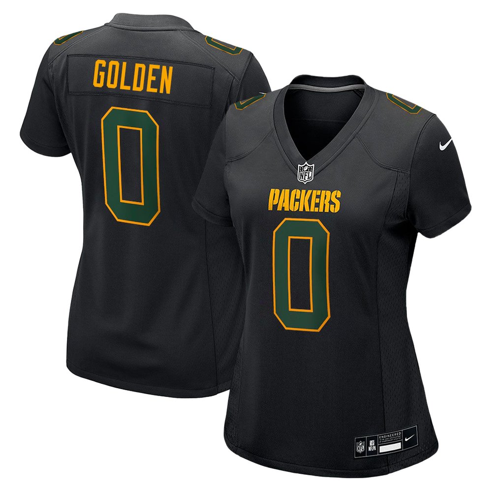 Women’s Green Bay Packers #0 Matthew Golden Nike Carbon Black Fashion Game Jersey