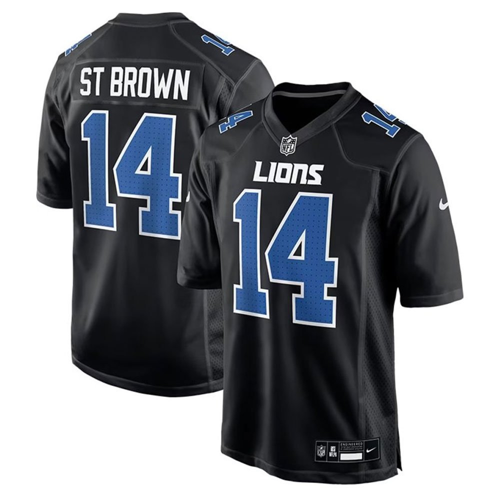 Men’s Detroit Lions #14 Amon-Ra St. Brown Nike Carbon Black Fashion Game Jersey