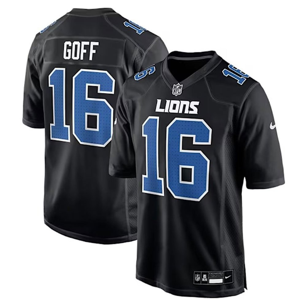 Men’s Detroit Lions #16 Jared Goff Nike Carbon Black Fashion Game Jersey