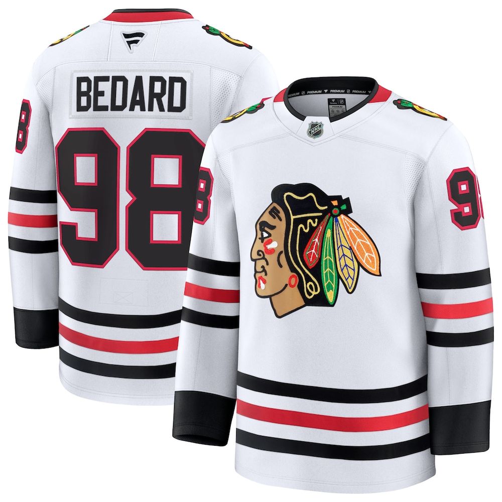 Men’s Chicago Blackhawks #98 Connor Bedard White Away Premium Jersey