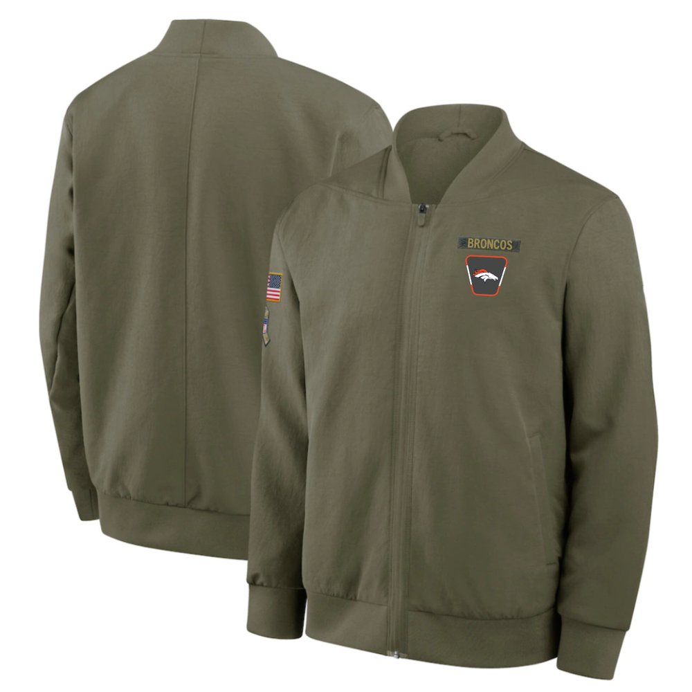 Men’s Denver Broncos Nike Olive 2025 Salute to Service Sideline Full-Zip Bomber Jacket