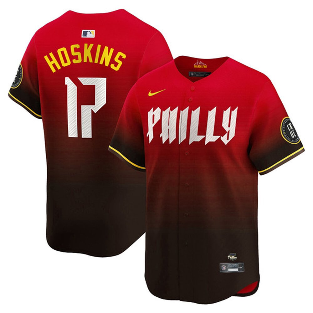 Men’s Philadelphia Phillies #17 Rhys Hoskins Red 2024 City Connect Limited Stitched Jersey
