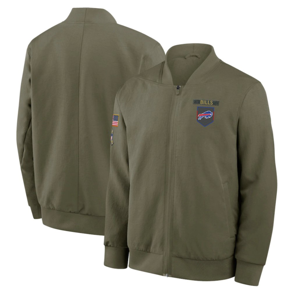 Men’s Buffalo Bills Nike Olive 2025 Salute to Service Sideline Full-Zip Bomber Jacket