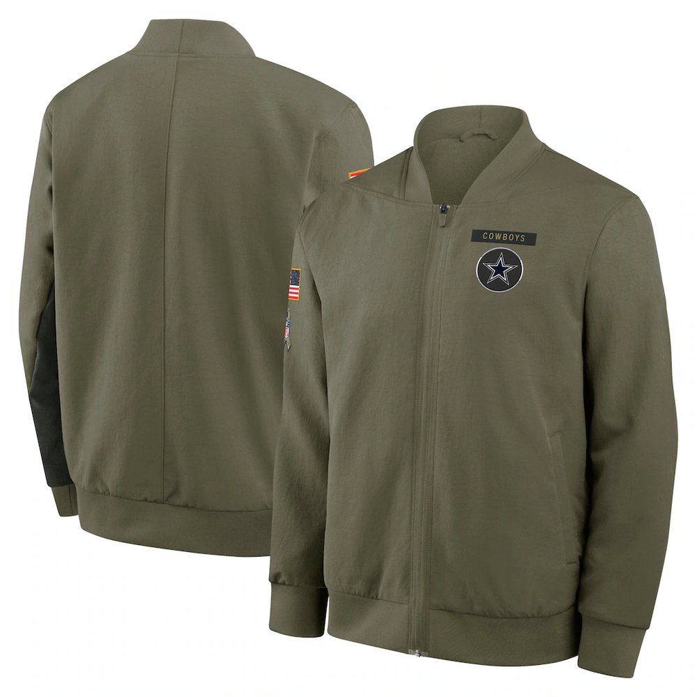 Men’s Dallas Cowboys Nike Olive 2025 Salute to Service Sideline Full-Zip Bomber Jacket