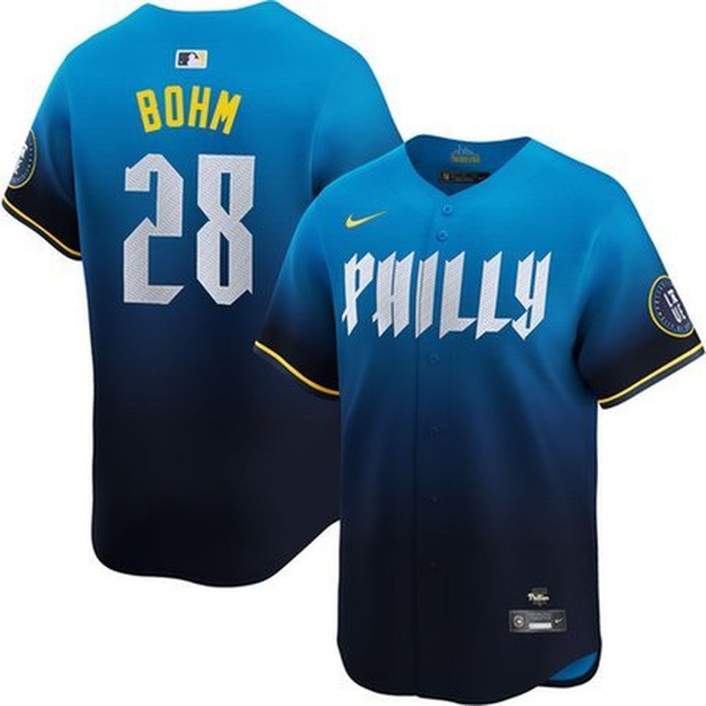 Men’s Philadelphia Phillies #28 Alec Bohm Blue 2024 City Connect Limited Player Jersey