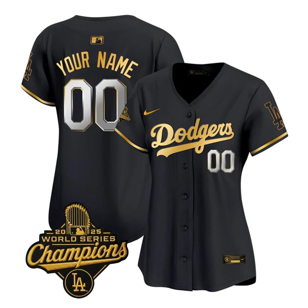 Women’s Los Angeles Dodgers Custom Nike Black Golden 2025 World Series Champions Home Limited Jersey