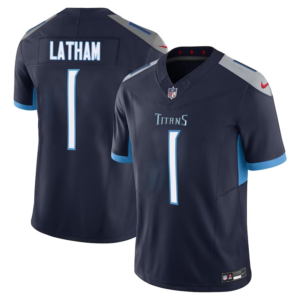 Men’s Tennessee Titans JC Latham Navy 2024 NFL Draft First Round Pick Player F.U.S.E. Vapor Untouchable Limited Stitched Football Jersey