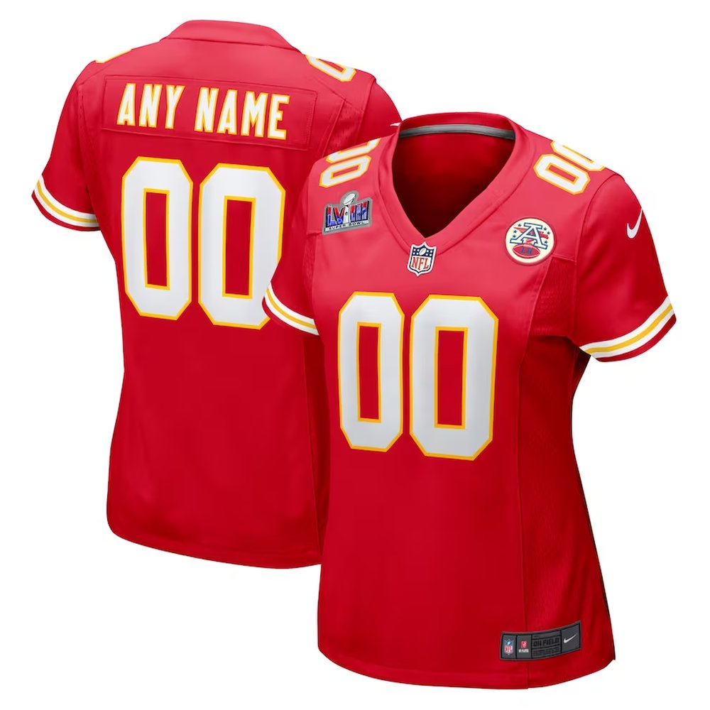 Women’s Kansas City Chiefs Red Super Bowl LVIII Patch Custom Game Jersey