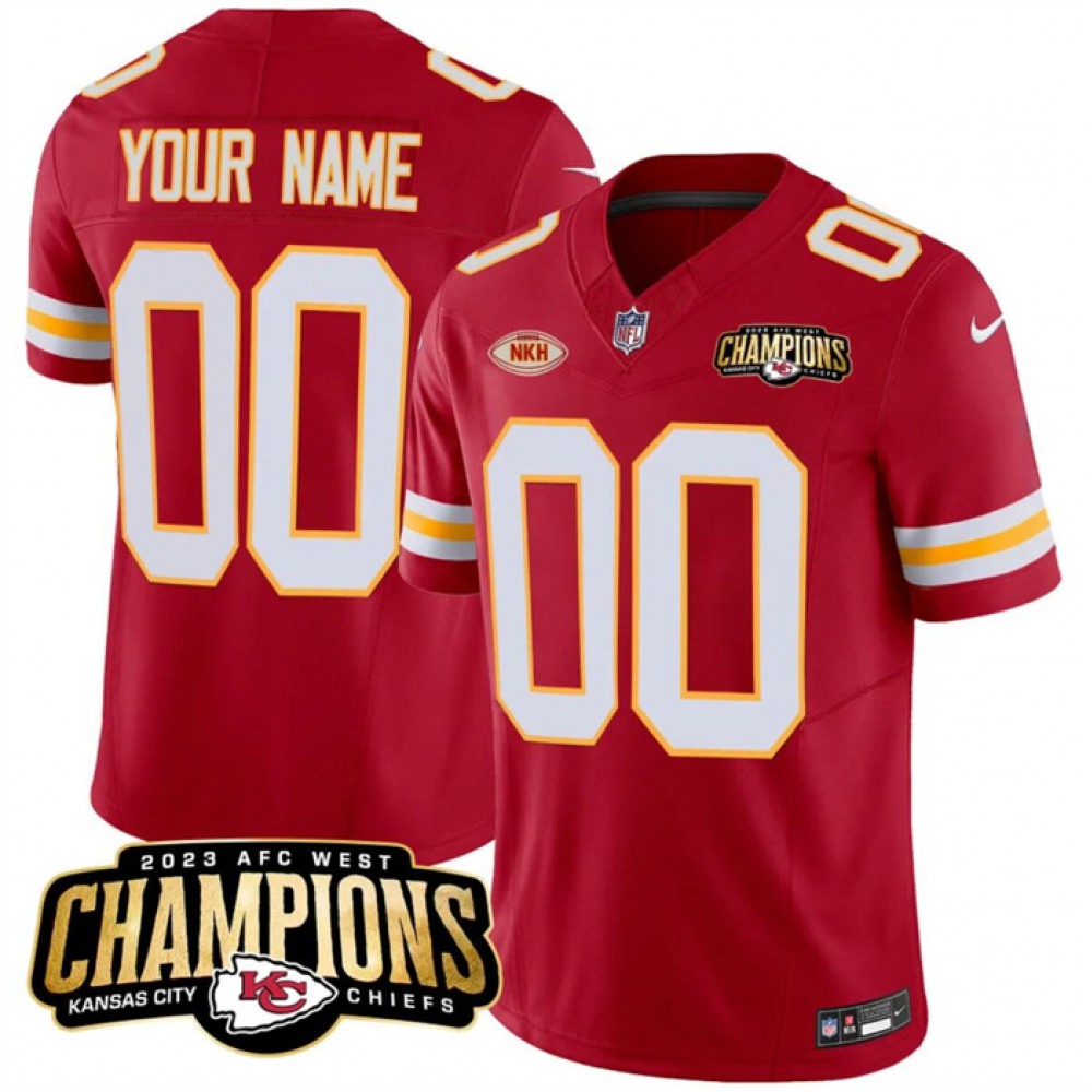 Men’s Kansas City Chiefs Active Player Custom Red 2023 F.U.S.E. AFC West Champions With “NKH” Patch Vapor Untouchable Limited Stitched Jersey