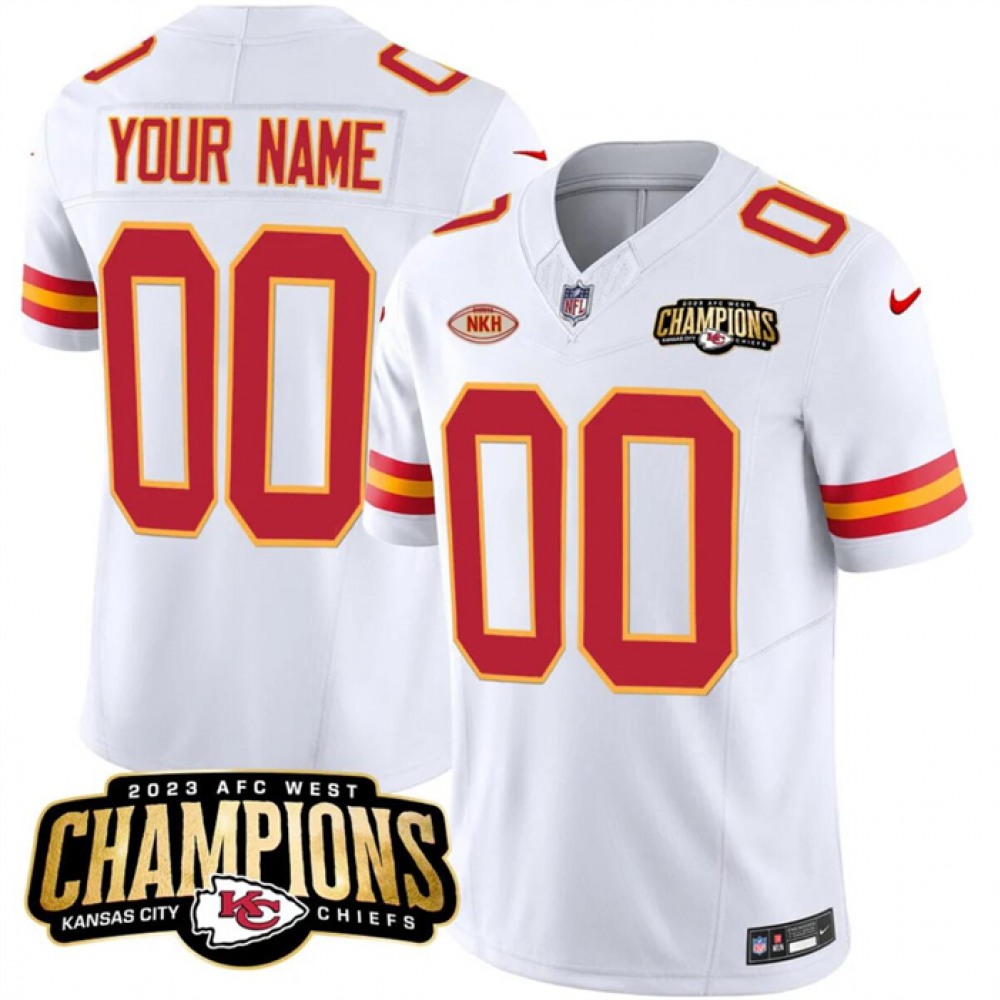 Men’s Kansas City Chiefs Active Player Custom White 2023 F.U.S.E. AFC West Champions With “NKH” Patch Vapor Untouchable Limited Stitched Jersey