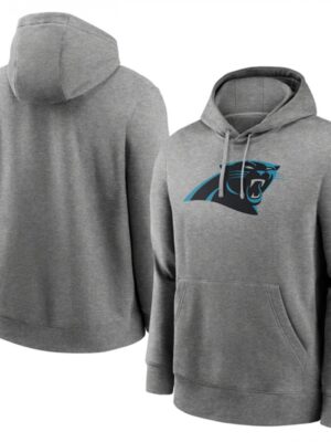 Men's Carolina Panthers Heather Gray Primary Logo Long Sleeve Hoodie T-Shirt