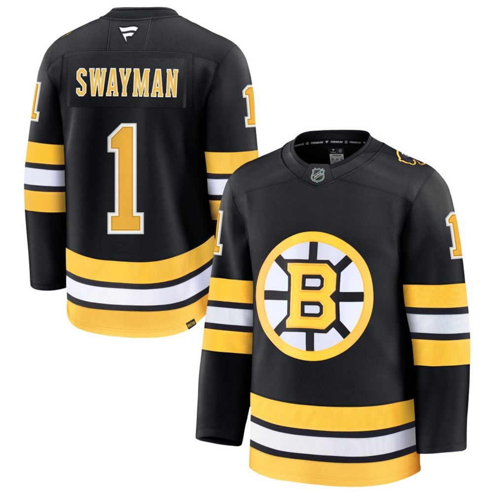 Men’s Boston Bruins #1 Jeremy Swayman Black Home Premium Player Jersey