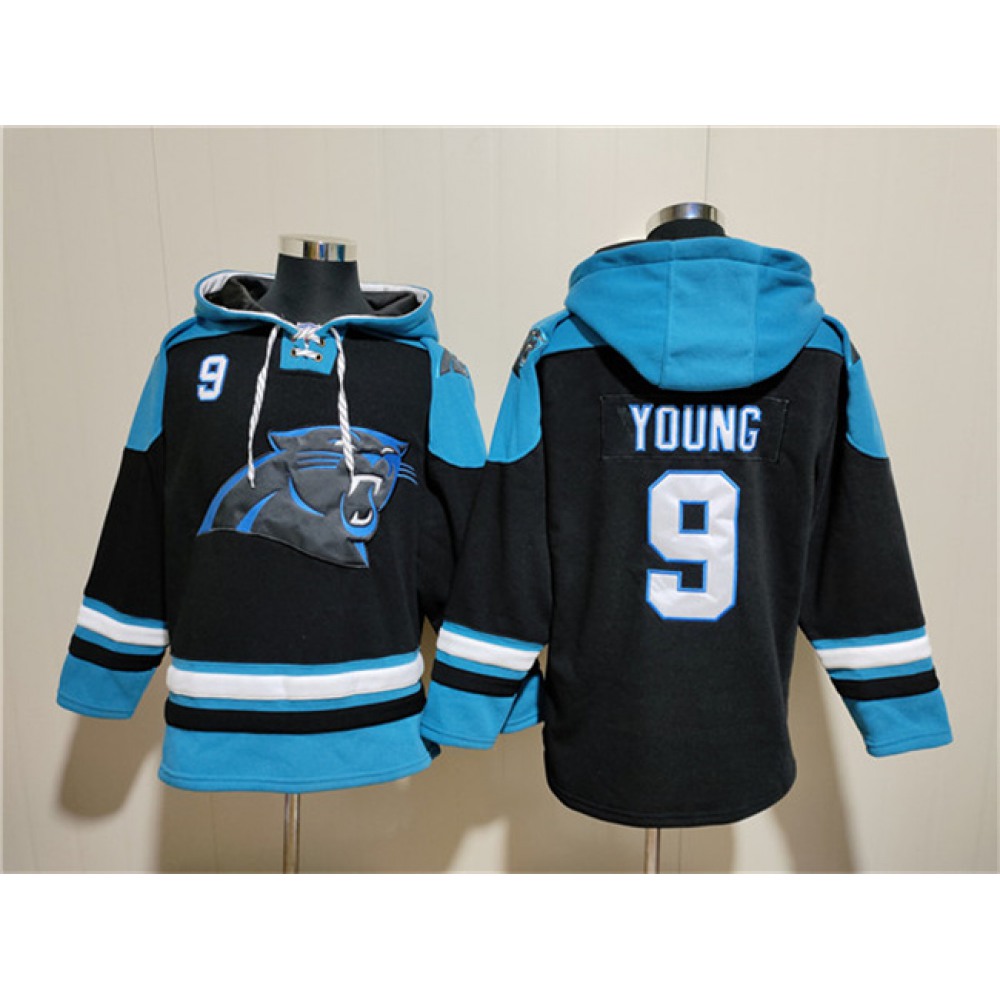 Men’s Carolina Panthers #9 Bryce Young Black Ageless Must-Have Lace-Up Pullover Hoodie