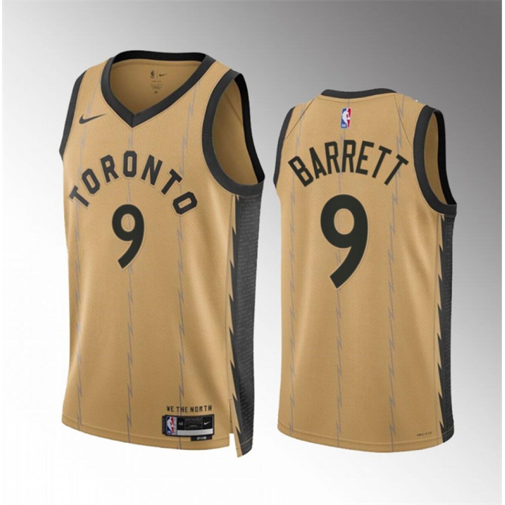 Men’s Toronto Raptors #9 RJ Barrett Gold 2023/24 City Edition Stitched Basketball Jersey