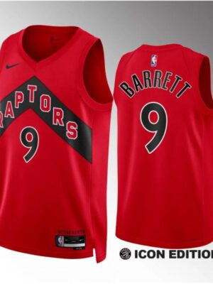 Men's Toronto Raptors #9 RJ Barrett Red Icon Edition Stitched Basketball Jersey