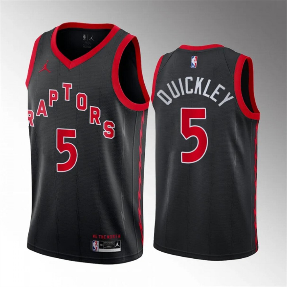 Men’s Toronto Raptors #5 Immanuel Quickley Black Statement Edition Stitched Basketball Jersey