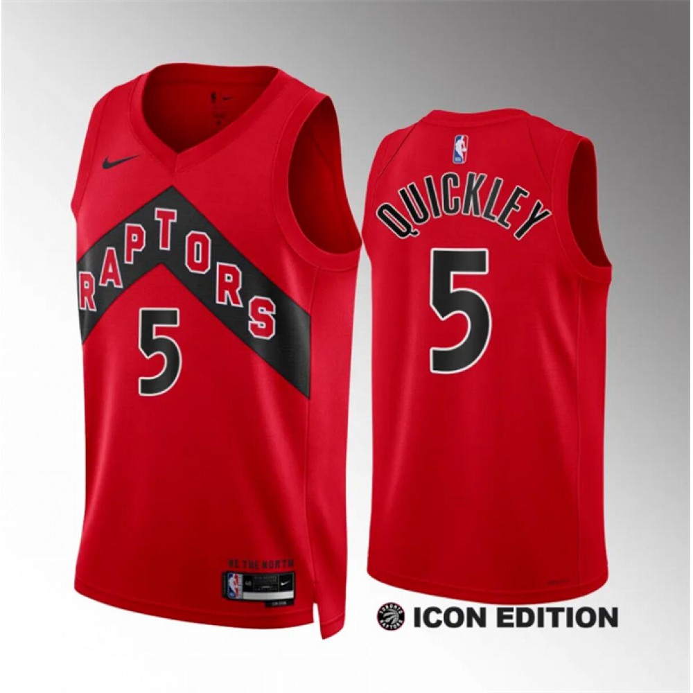 Men’s Toronto Raptors #5 Immanuel Quickley Red Icon Edition Stitched Basketball Jersey