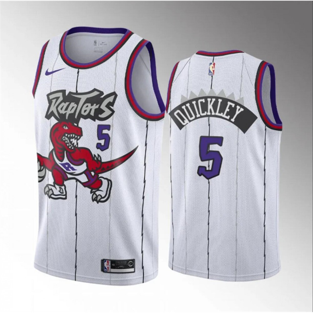 Men’s Toronto Raptors #5 Immanuel Quickley White Classic Edition Stitched Basketball Jersey
