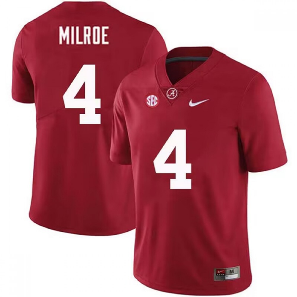 Men’s Alabama Crimson Tide #4 Jalen Milroe Red Stitched Football Jersey