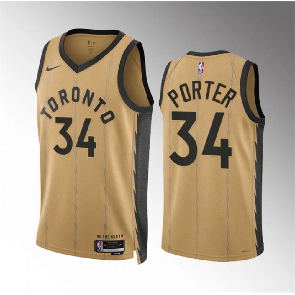 Men’s Toronto Raptors #34 Jontay Porter Gold 2023/24 City Edition Stitched Basketball Jersey