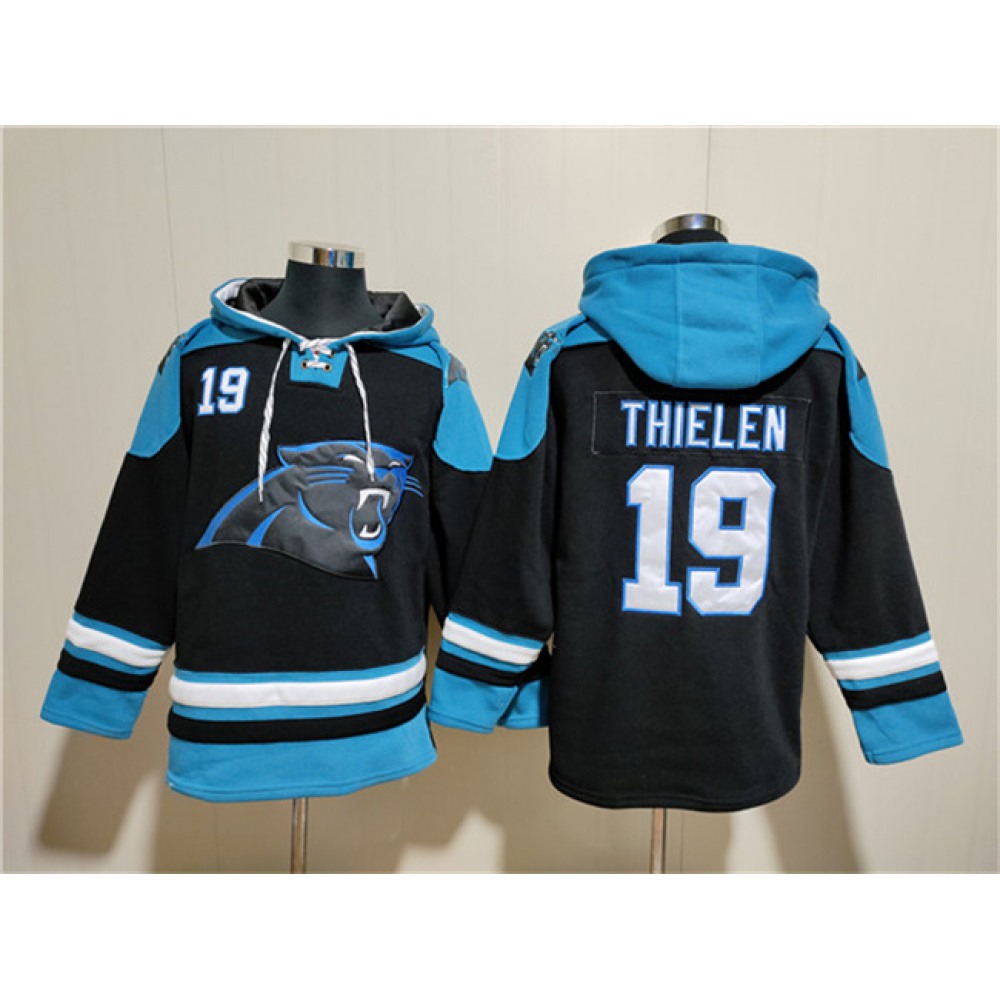 Men’s Carolina Panthers #19 Adam Thielen Black Ageless Must-Have Lace-Up Pullover Hoodie
