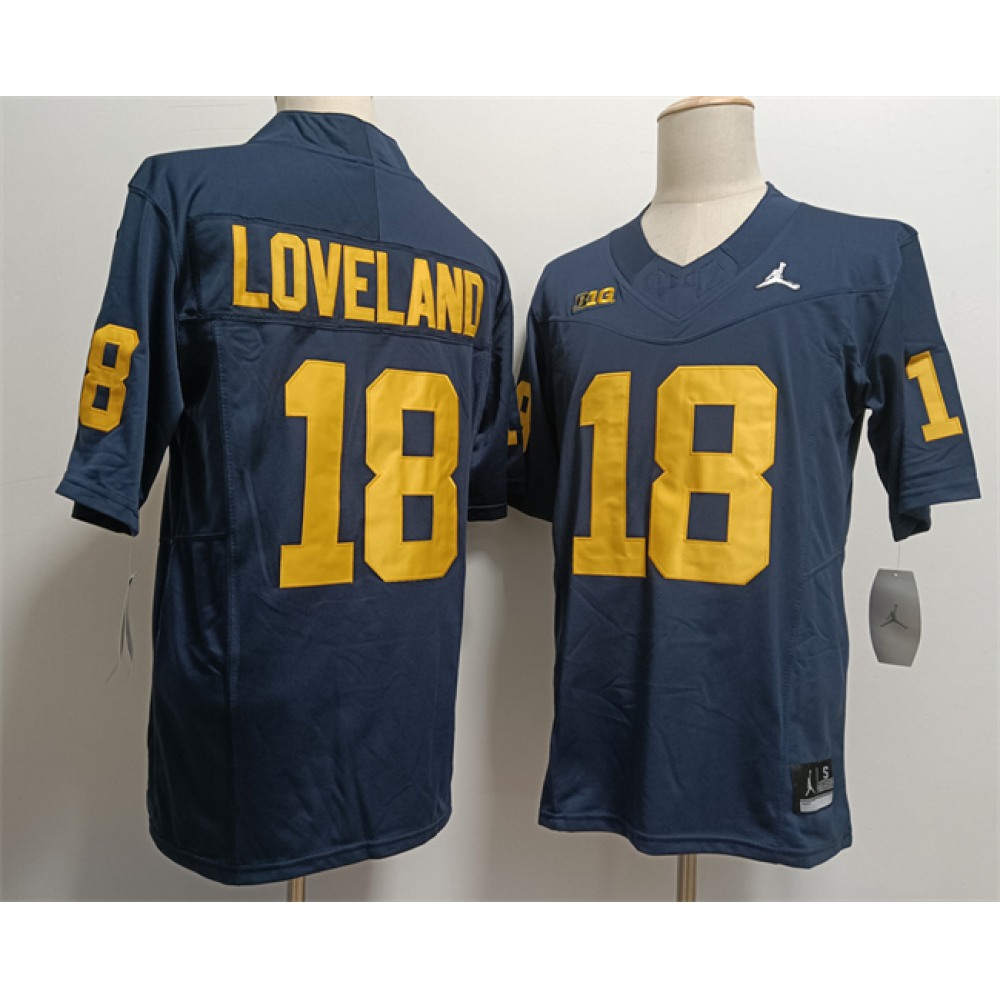 Men’s Michigan Wolverines #18 Colston Loveland 2023 F.U.S.E. Navy Stitched Jersey