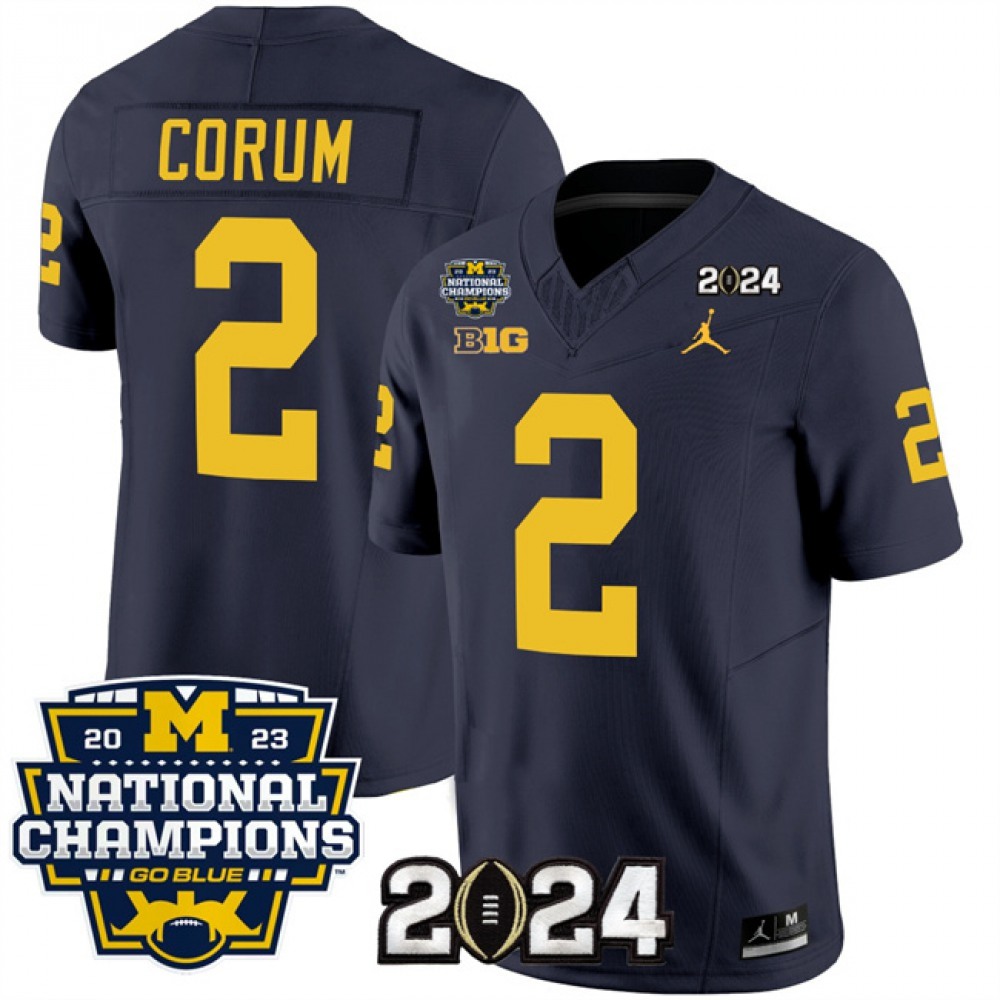 Men’s Michigan Wolverines #2 Blake Corum Navy 2024 F.U.S.E. With 2023 National Champions Patch Stitched Jersey