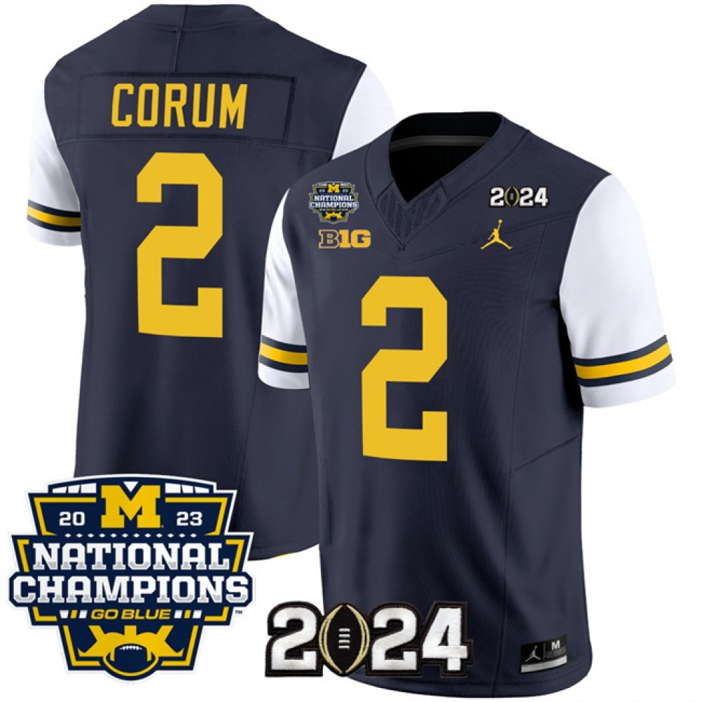 Men’s Michigan Wolverines #2 Blake Corum Navy/White 2024 F.U.S.E. With 2023 National Champions Patch Stitched Jersey