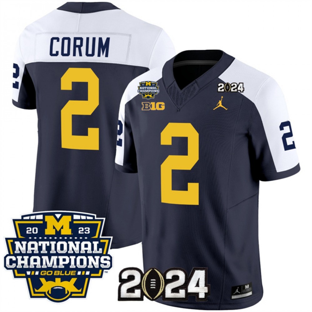 Men’s Michigan Wolverines #2 Blake Corum Navy/White 2024 F.U.S.E. With 2023 National Champions Patch Stitched Jersey