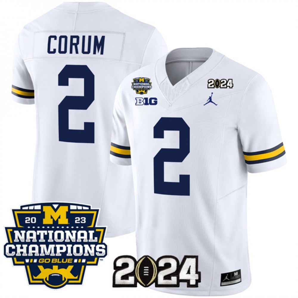 Men’s Michigan Wolverines #2 Blake Corum White 2024 F.U.S.E. With 2023 National Champions Patch Stitched Jersey