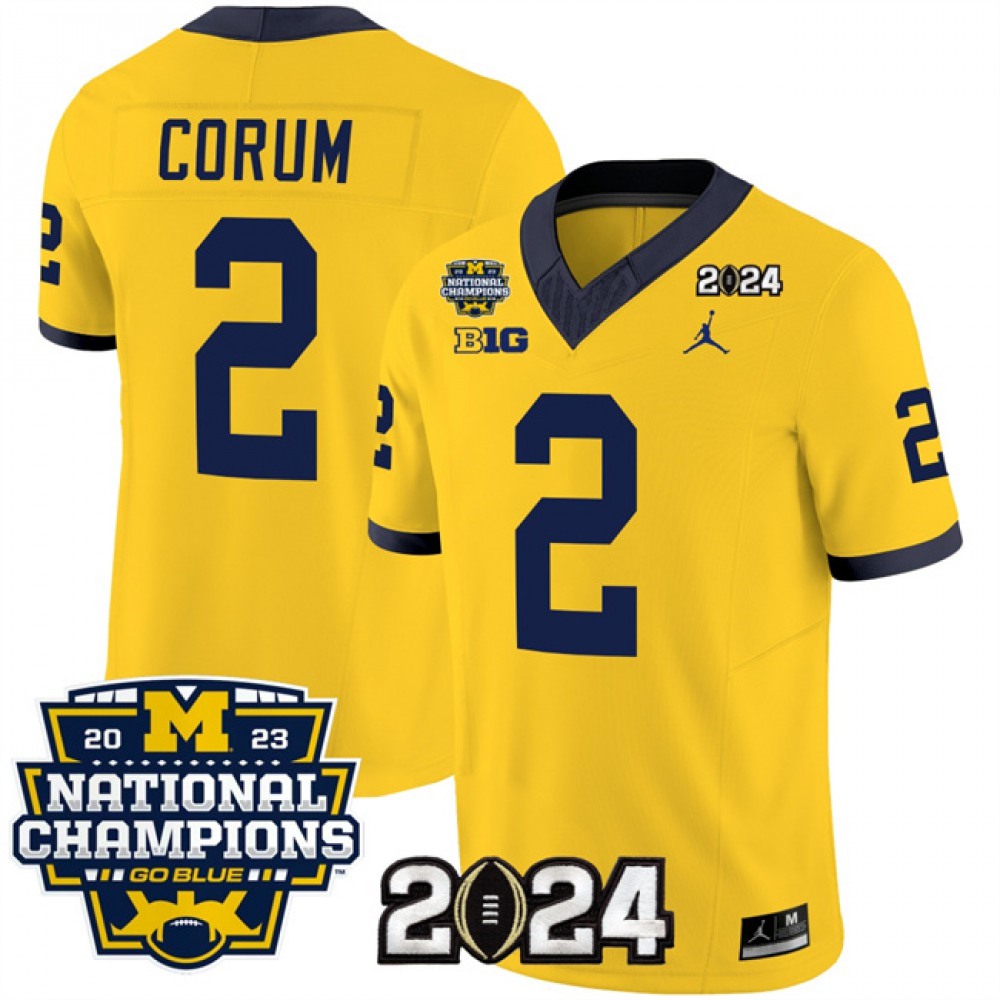 Men’s Michigan Wolverines #2 Blake Corum Yellow 2024 F.U.S.E. With 2023 National Champions Patch Stitched Jersey