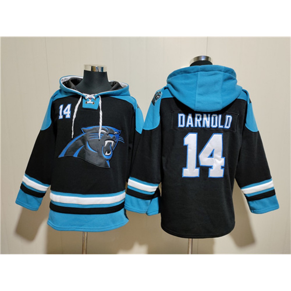 Men’s Carolina Panthers #14 Sam Darnold Black Ageless Must-Have Lace-Up Pullover Hoodie