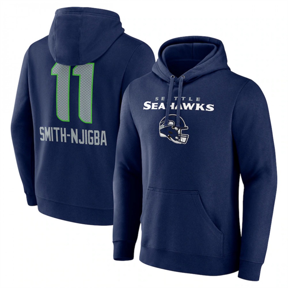 Men’s Seattle Seahawks #11 Jaxon Smith-Njigba Navy Team Wordmark Player Name & Number Pullover Hoodie