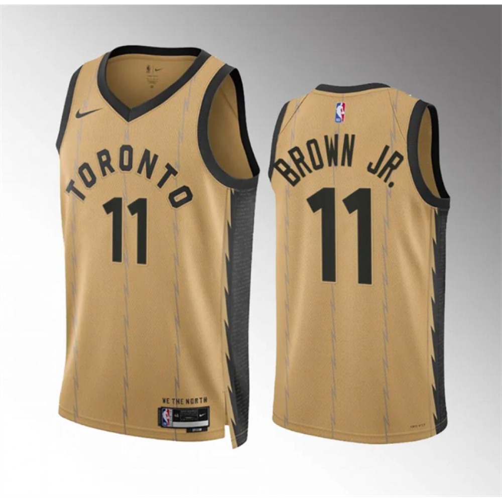 Men’s Toronto Raptors #11 Bruce Brown Jr Gold 2023/24 City Edition Stitched Basketball Jersey