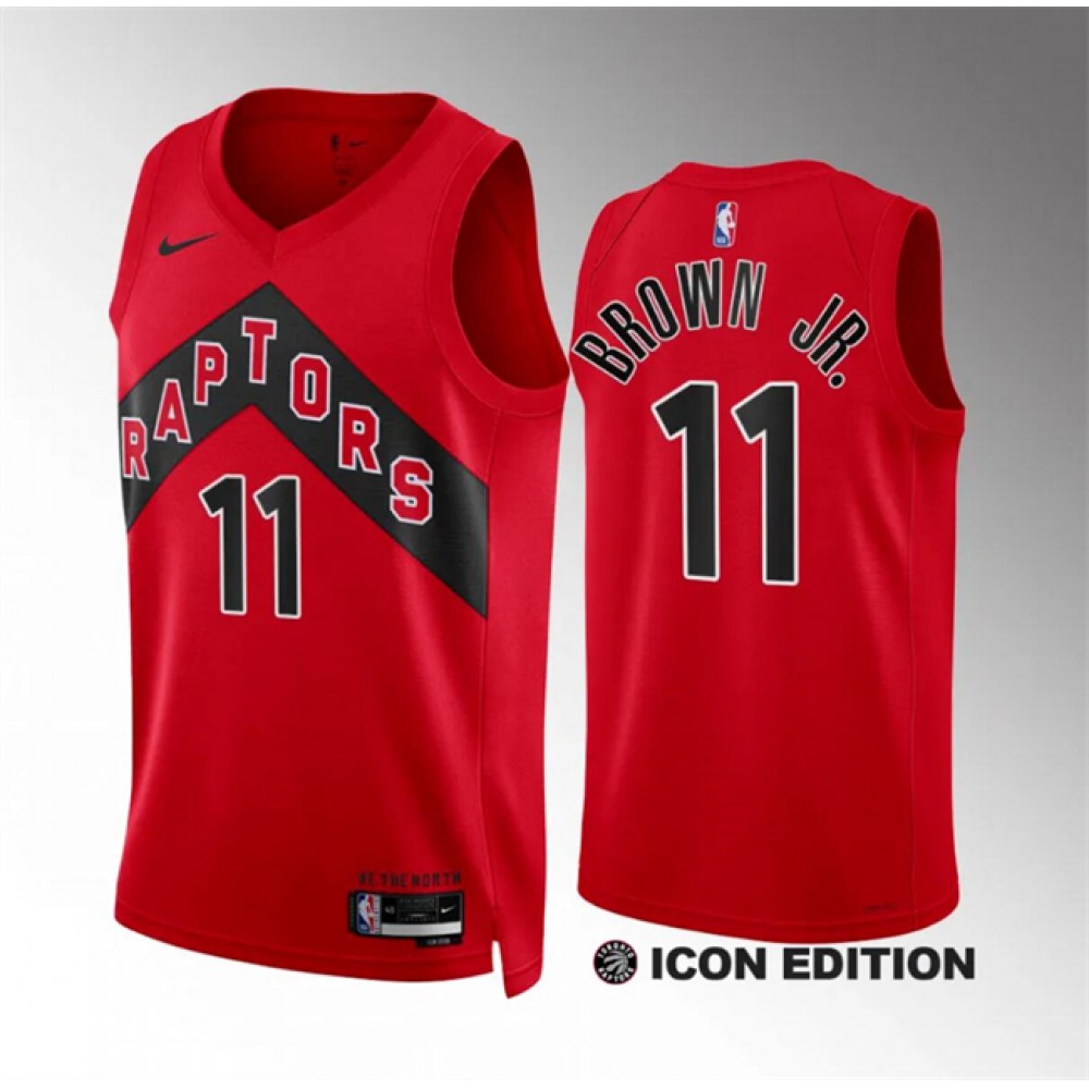 Men’s Toronto Raptors #11 Bruce Brown Jr Red Icon Edition Stitched Basketball Jersey