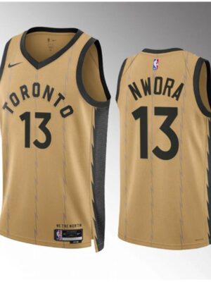 Men's Toronto Raptors #13 Jordan Nwora Gold 2023/24 City Edition Stitched Basketball Jersey